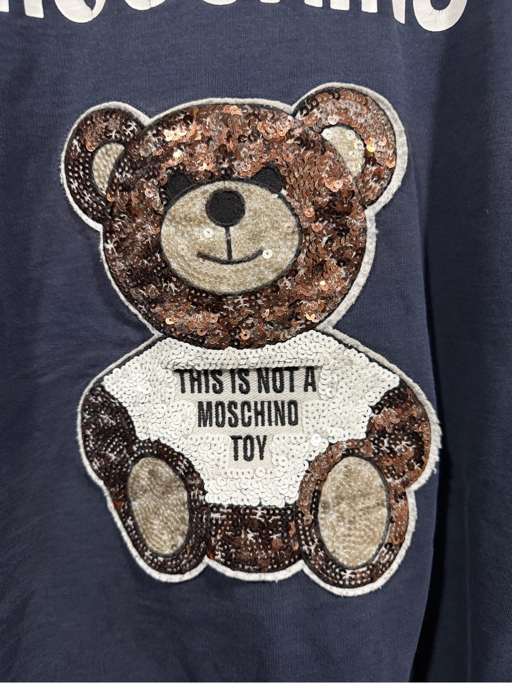 Moschino Men's Navy sequined this is not moschino Logo Sweatshirt - Picture 3 of 7